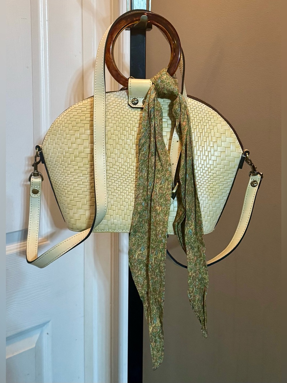 Patricia Nash Meldola Dome Satchel Rattan Leather Top Handle Crossbody | EC